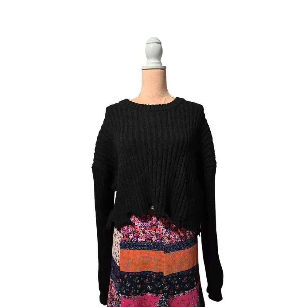 Crop Mock Neck Sweater with Shark Bite Hem